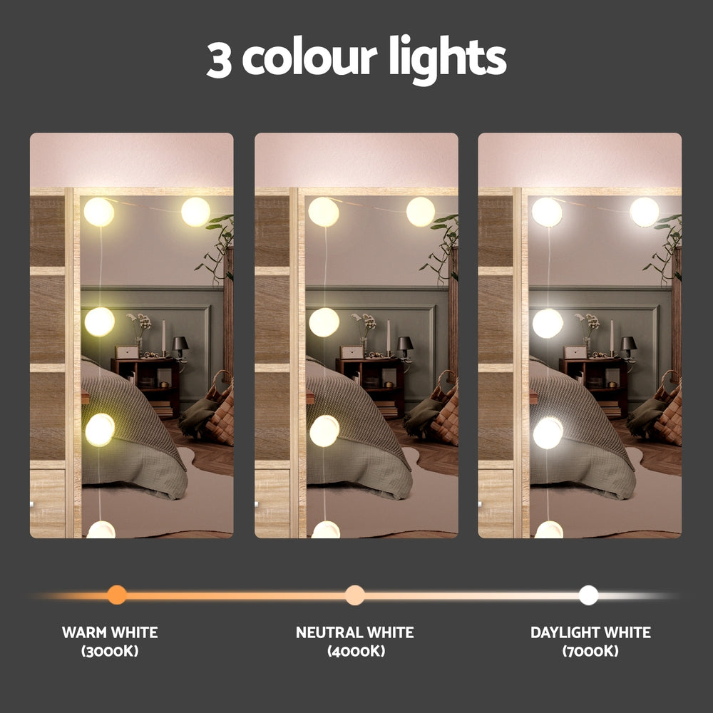 Hollywood Dressing Table Set Stool 10 LED Bulbs - Wood