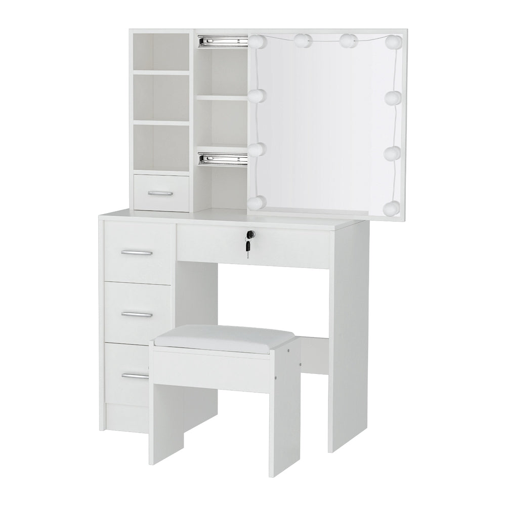 Dylan Dressing Table Set Stool 10 LED Bulbs - White
