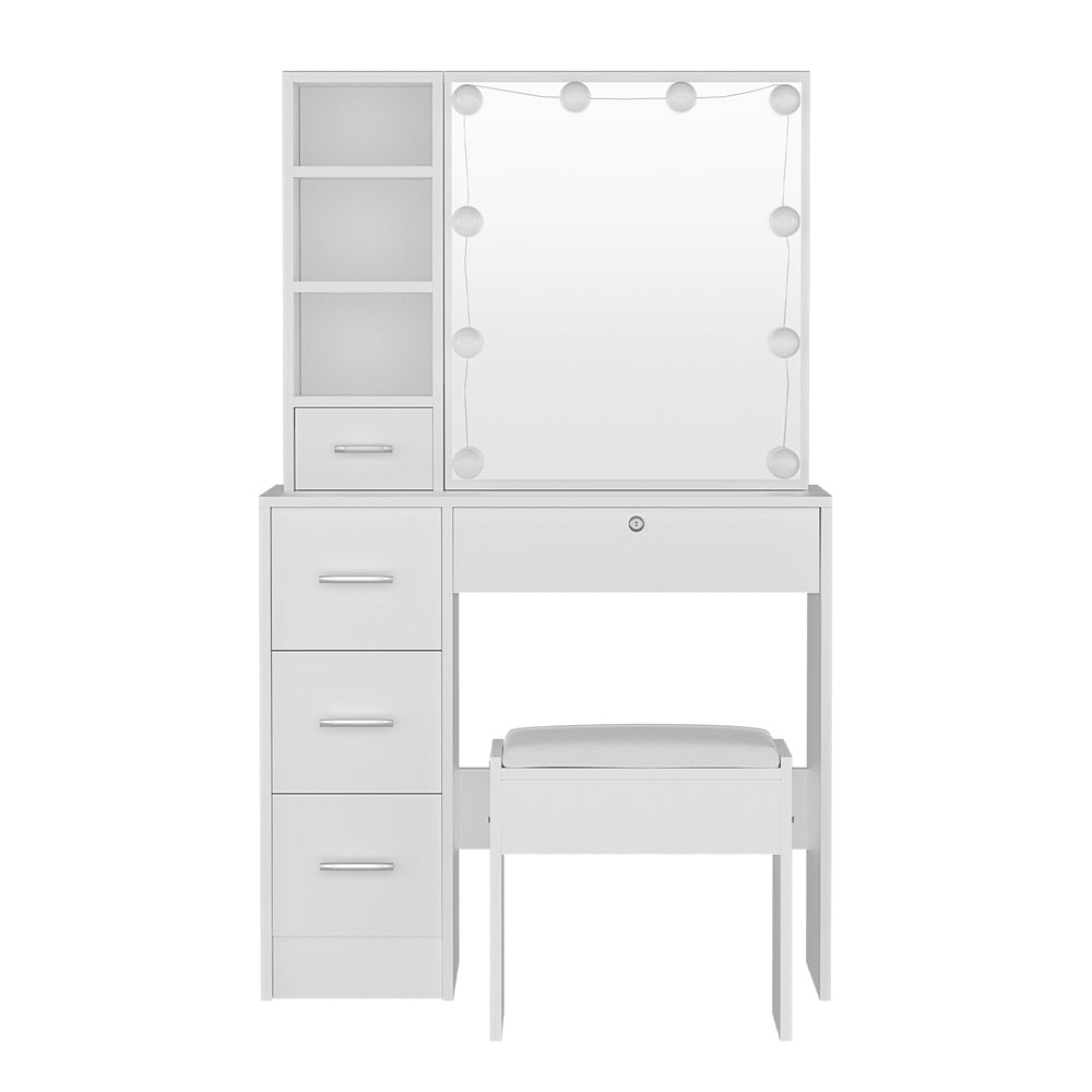 Dylan Dressing Table Set Stool 10 LED Bulbs - White