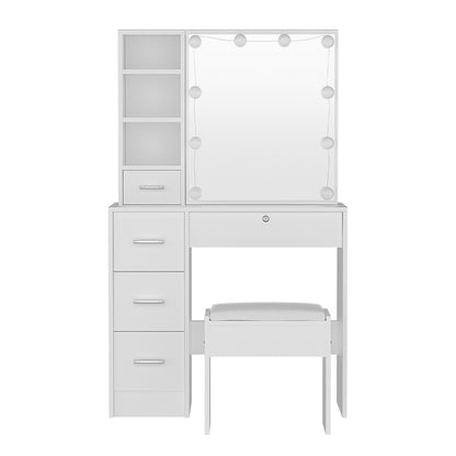 Dylan Dressing Table Set Stool 10 LED Bulbs - White