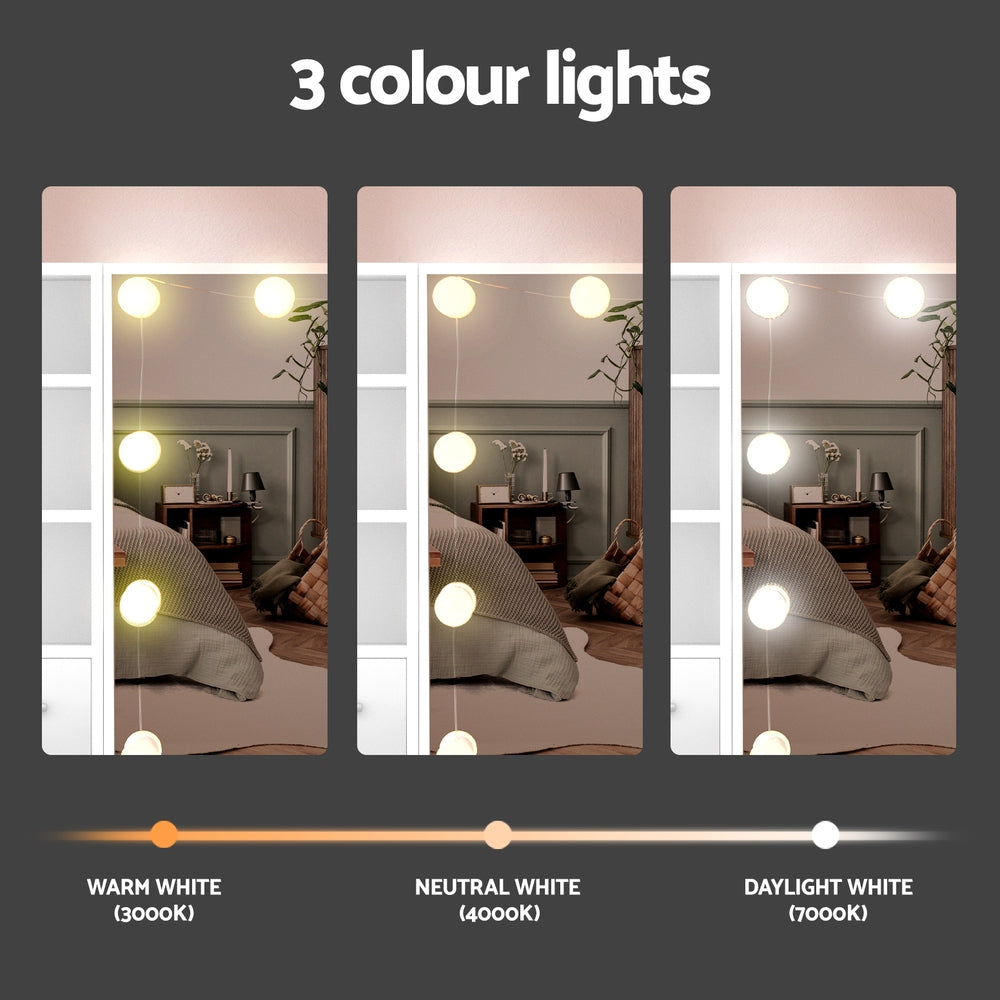 Dylan Dressing Table Set Stool 10 LED Bulbs - White