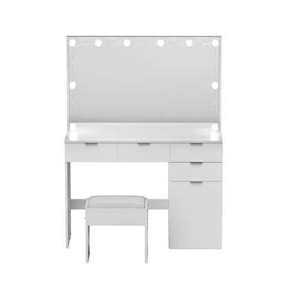 Dressing Table Set Stool 10 LED Bulbs - White