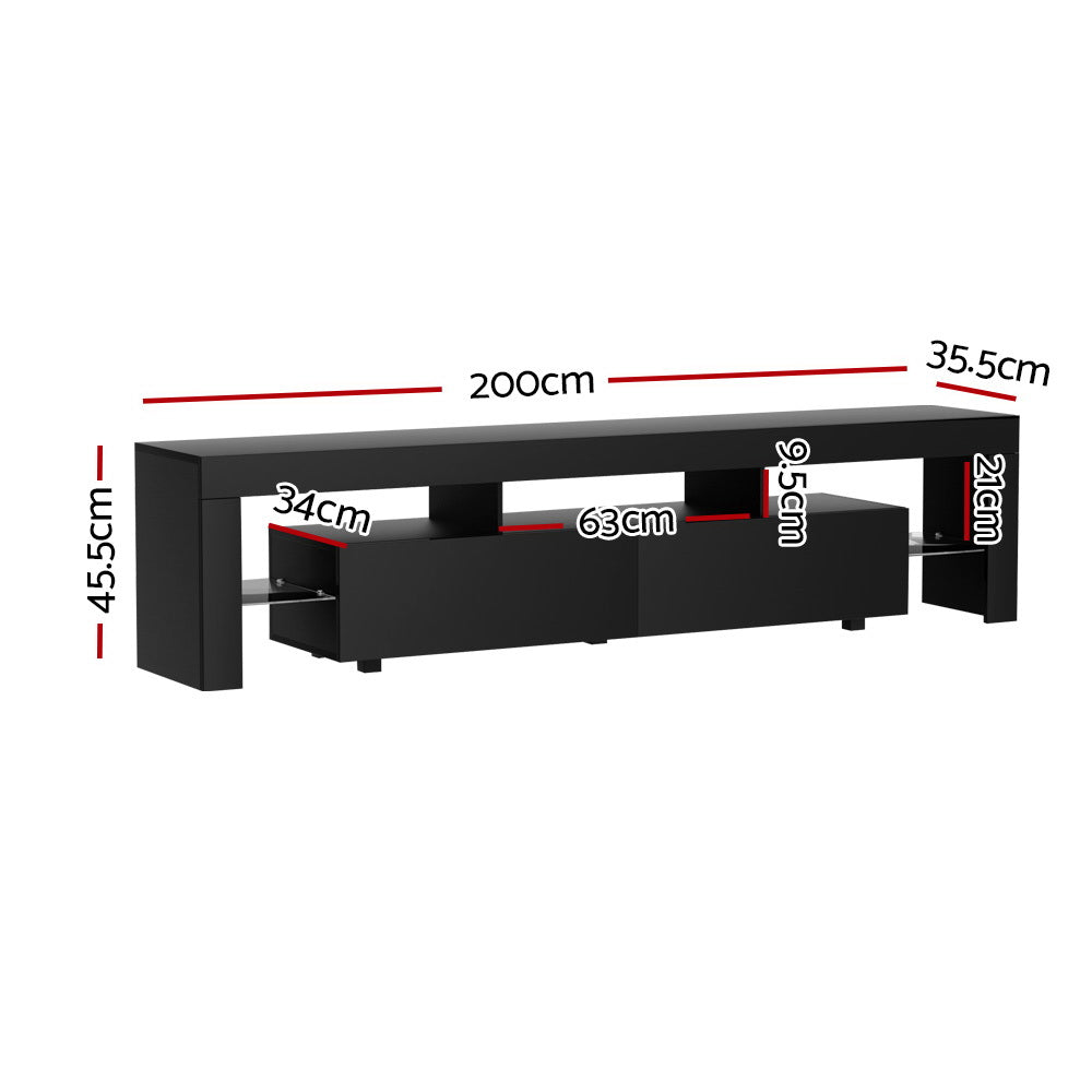 Elo TV Cabinet Entertainment Unit LED 200cm - Gloss Black