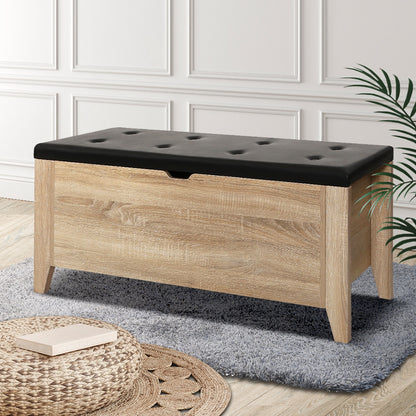 Storage Ottoman Blanket Box Leather - Oak