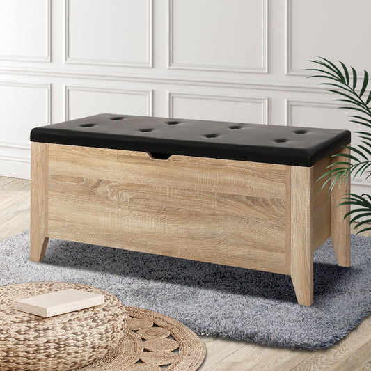 Storage Ottoman Blanket Box Leather - Oak