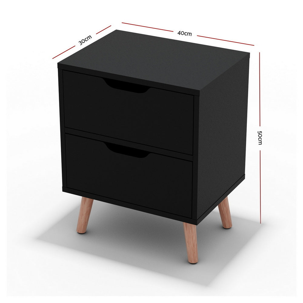 Set of 2 Boden Bedside Table 2 Drawers - Black
