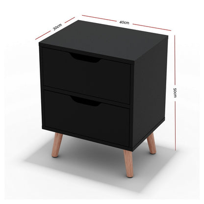 Set of 2 Boden Bedside Table 2 Drawers - Black