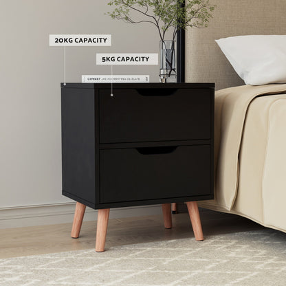 Set of 2 Boden Bedside Table 2 Drawers - Black