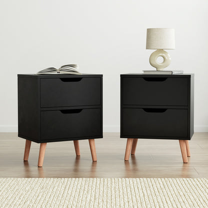 Set of 2 Boden Bedside Table 2 Drawers - Black
