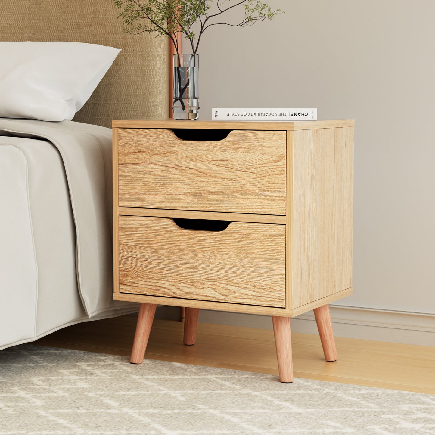 Boden Bedside Table 2 Drawers Nightstand - Pine