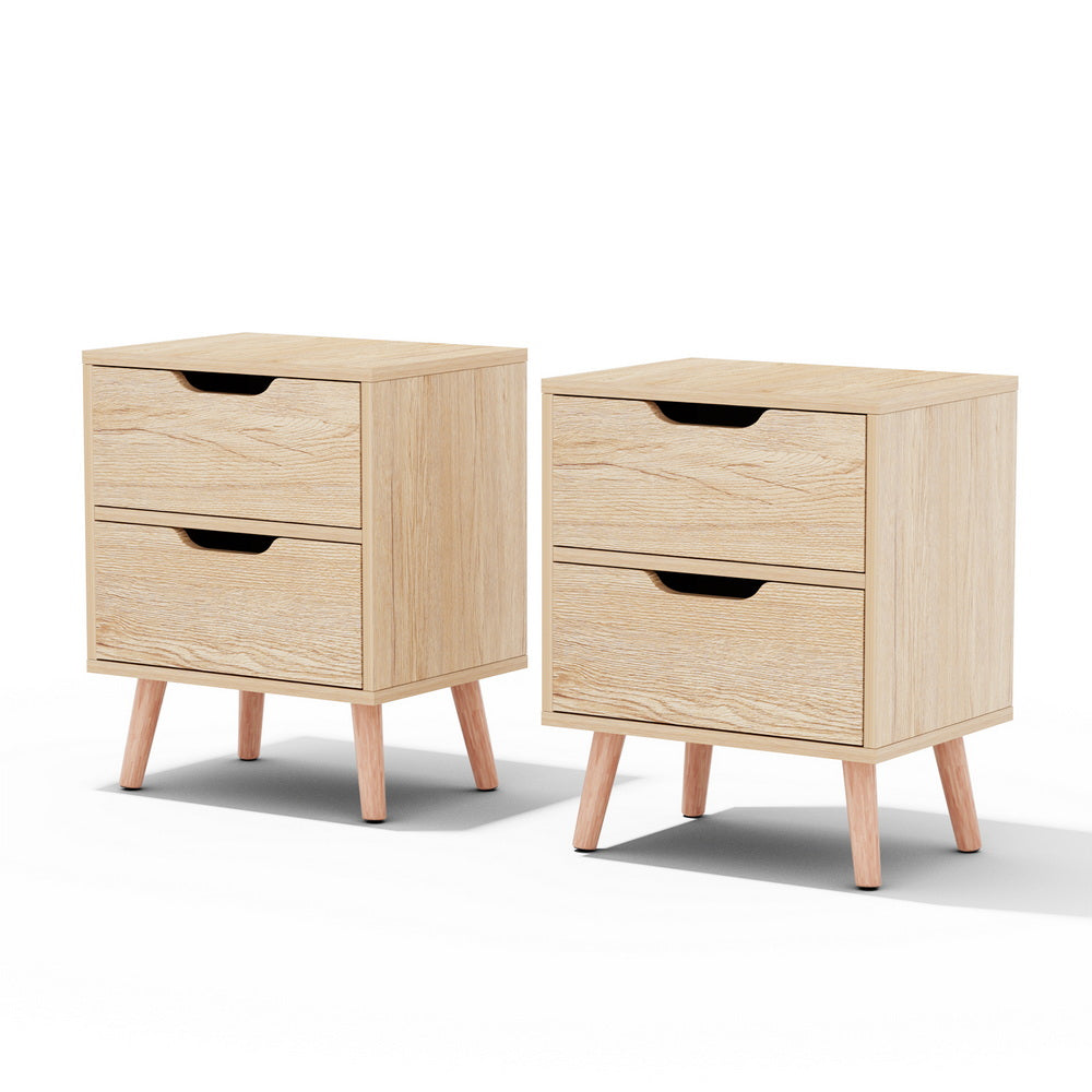 Set of 2 Boden Bedside Table 2 Drawers - Pine