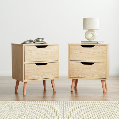 Set of 2 Boden Bedside Table 2 Drawers - Pine