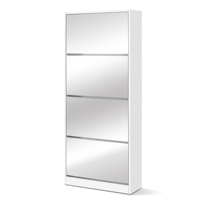 Artiss Shoe Rack Cabinet Mirror (60 Pairs) White