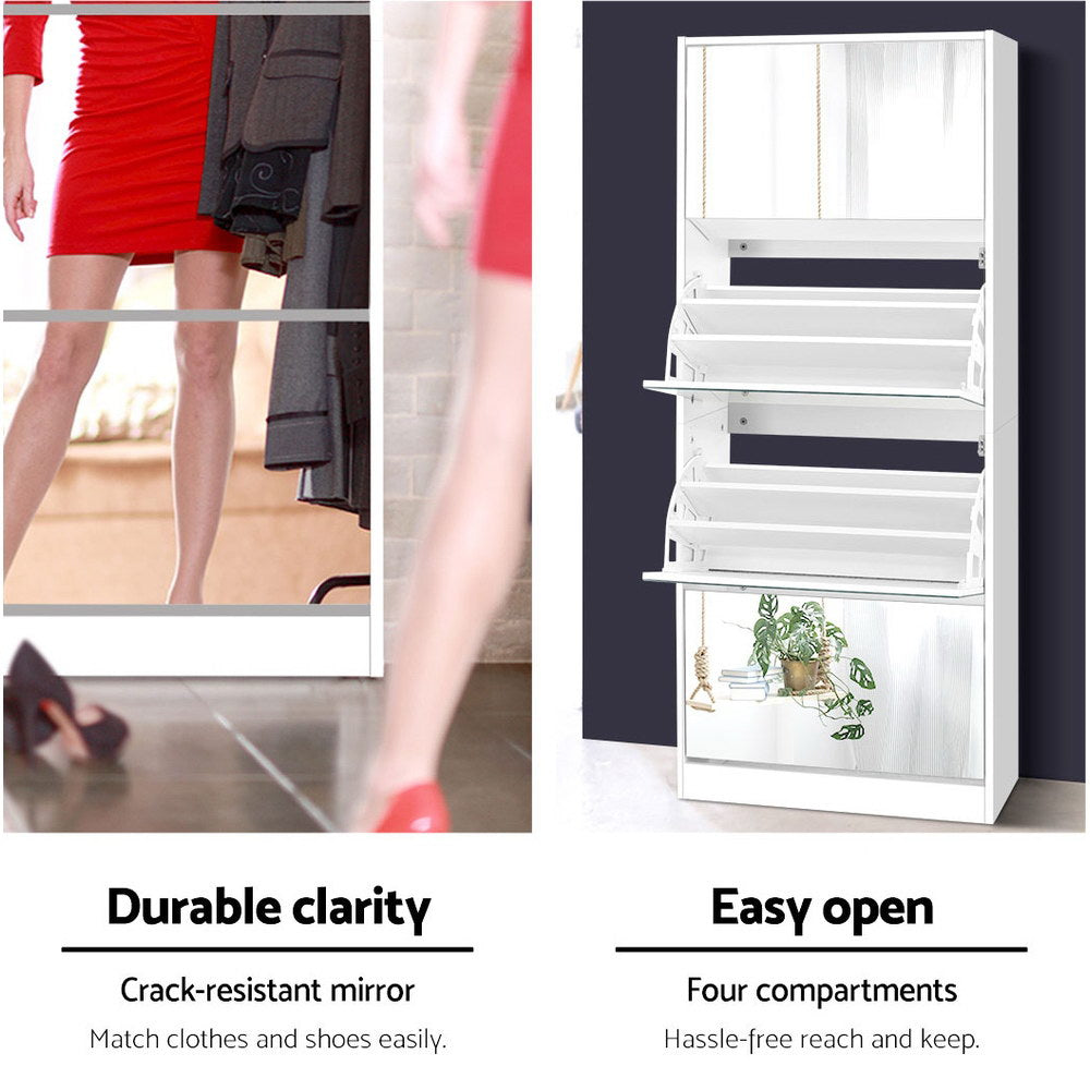 Artiss Shoe Rack Cabinet Mirror (60 Pairs) White