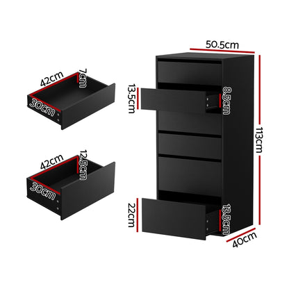 6 Chest of Drawers Dresser Tallboy - Black