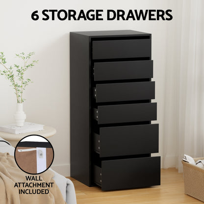 6 Chest of Drawers Dresser Tallboy - Black