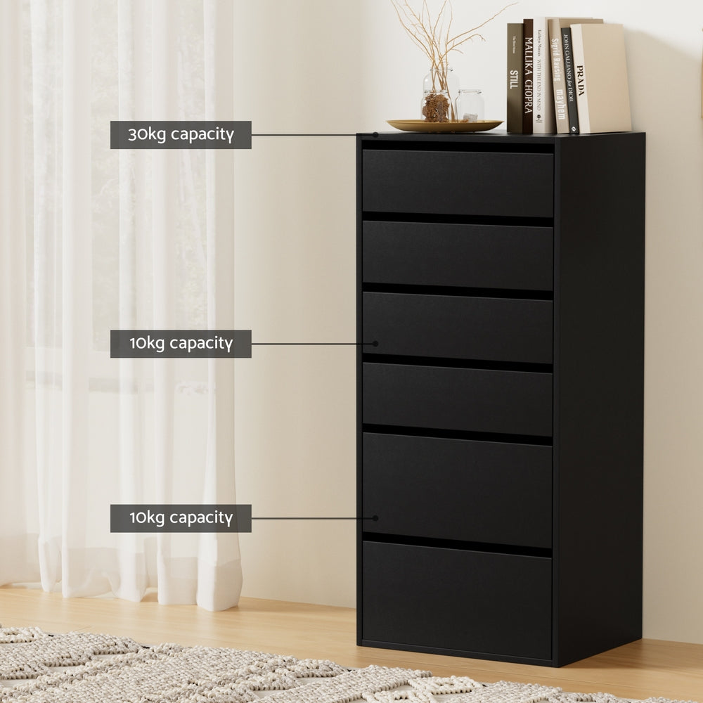 6 Chest of Drawers Dresser Tallboy - Black