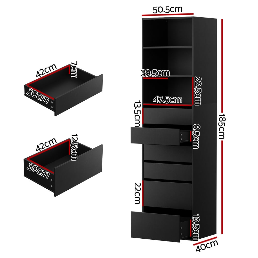 6 Chest of Drawers Tallboy Cabinet - Black