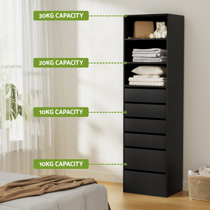 6 Chest of Drawers Tallboy Cabinet - Black