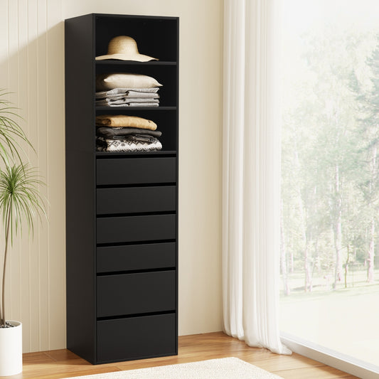6 Chest of Drawers Tallboy Cabinet - Black