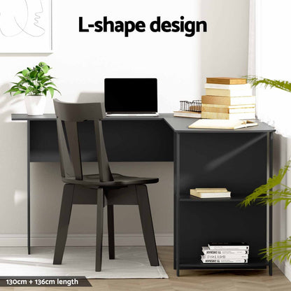 Ronald Computer Desk Shelf L-Shape 136CM -  Black