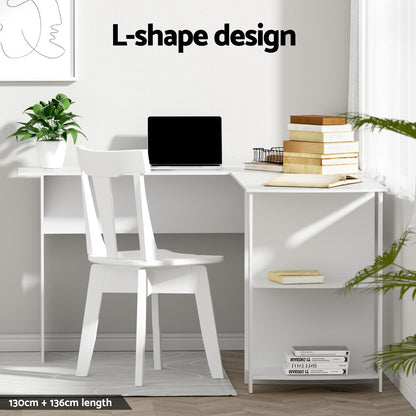 Computer Desk Shelf L-Shape 136CM - White