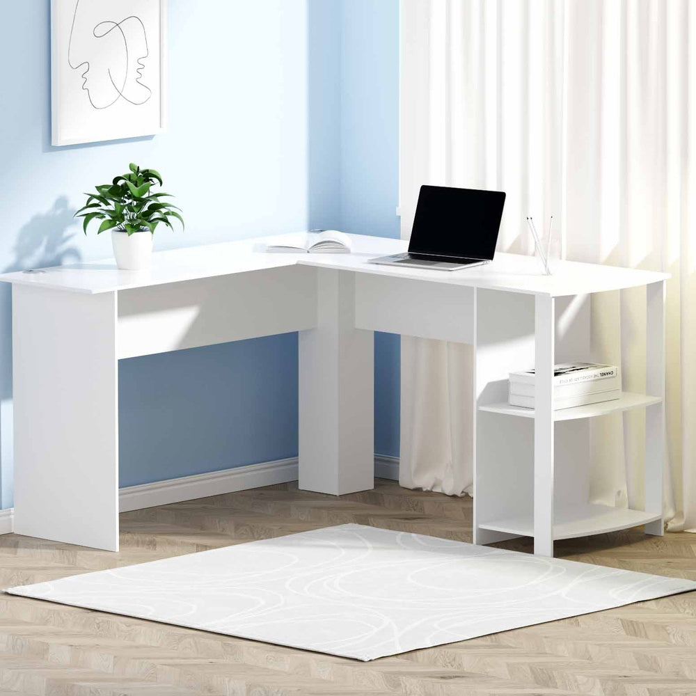 Computer Desk Shelf L-Shape 136CM - White