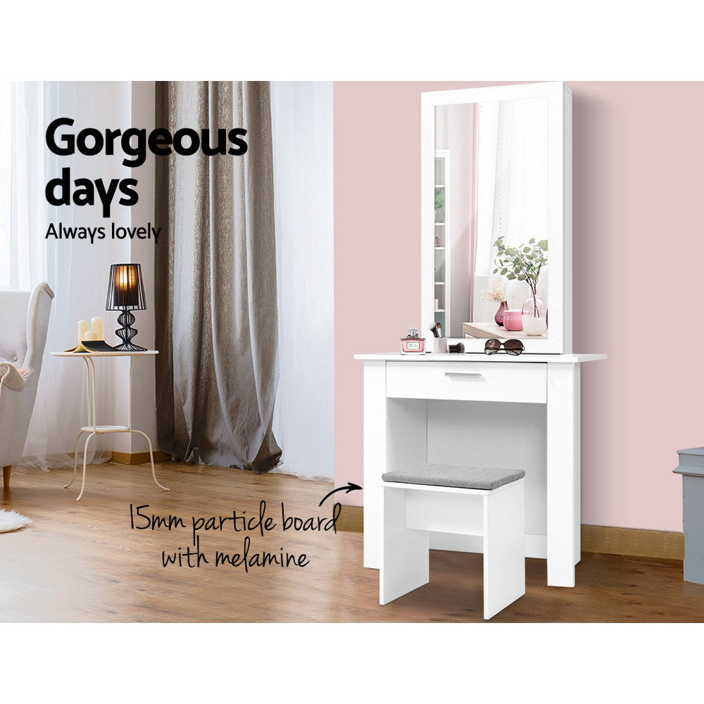 Demi Dressing Table Stool Set Sliding Mirror - White