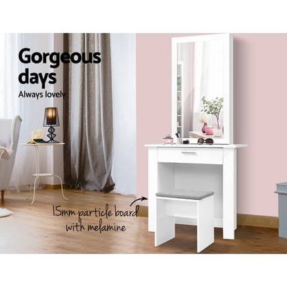 Demi Dressing Table Stool Set Sliding Mirror - White