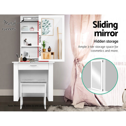 Demi Dressing Table Stool Set Sliding Mirror - White