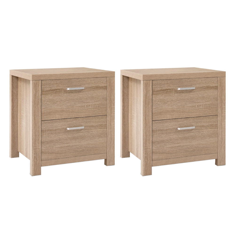 Set of 2 Maxi Bedside Table 2 Drawers - Pine