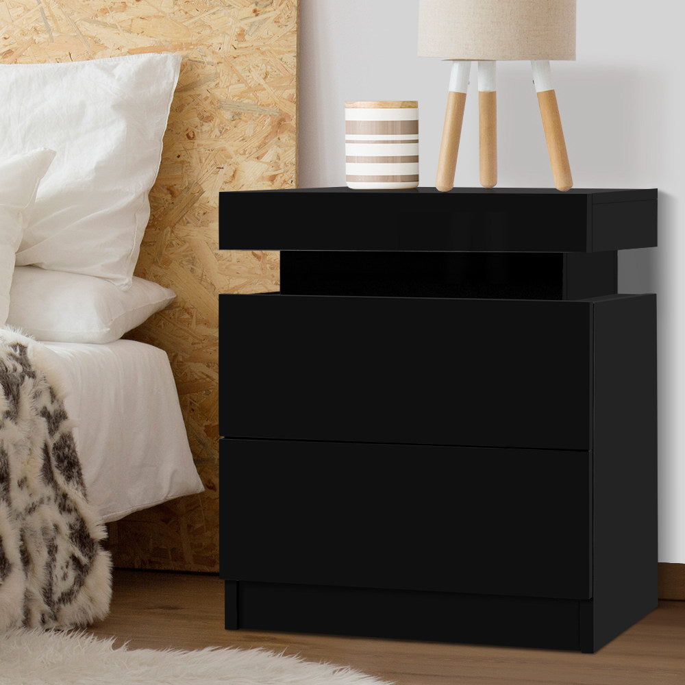 Coley Bedside Table 2 Drawers - Black