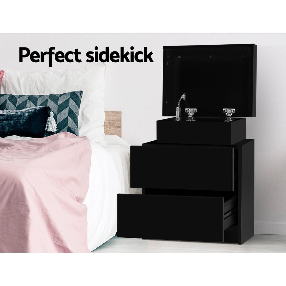 Coley Bedside Table 2 Drawers - Black