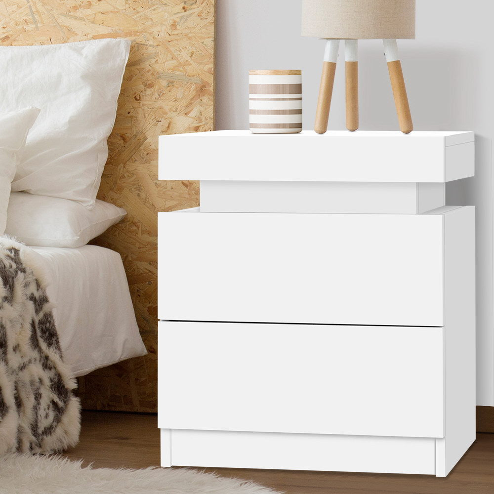 Coley Bedside Table 2 Drawers - White