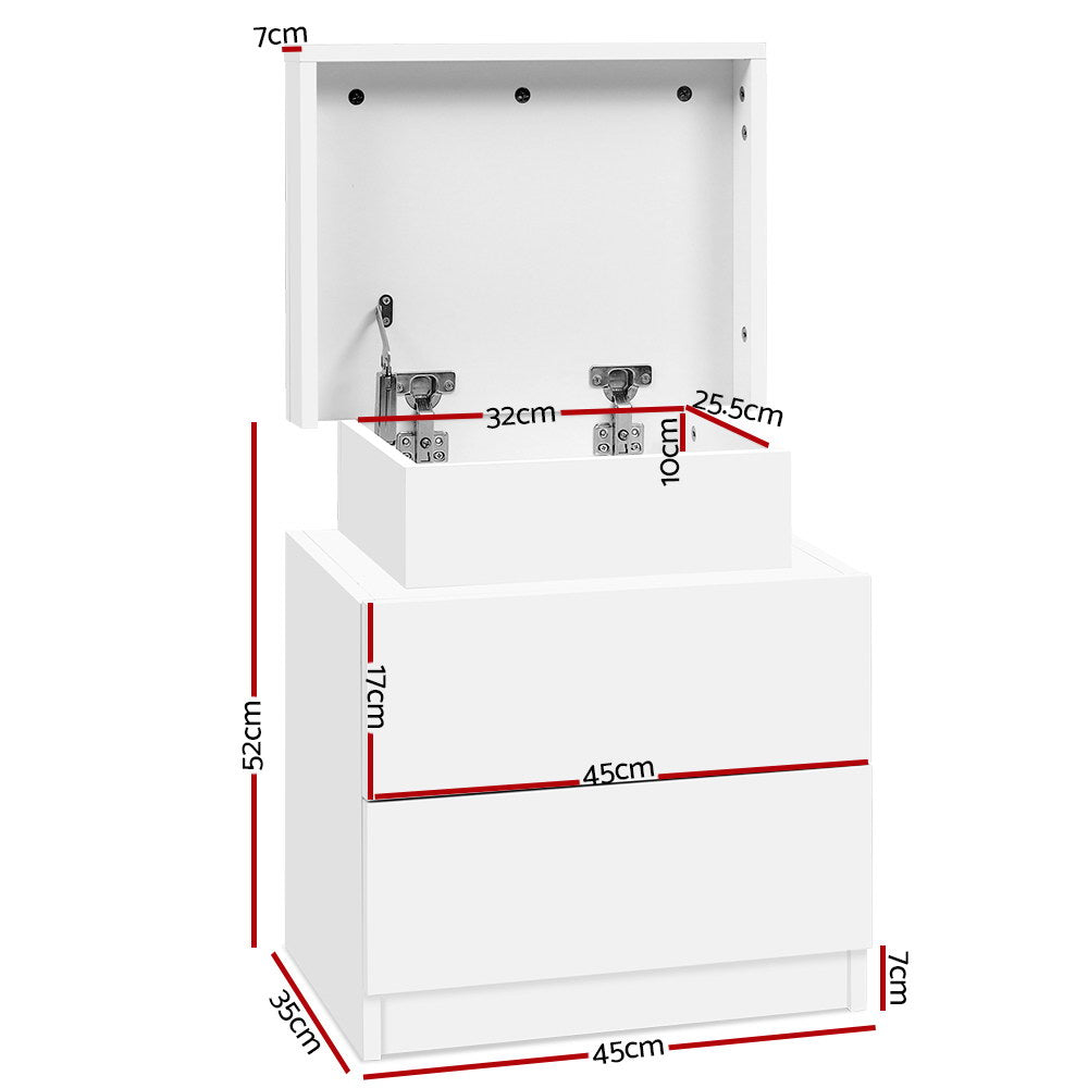 Coley Bedside Table 2 Drawers - White