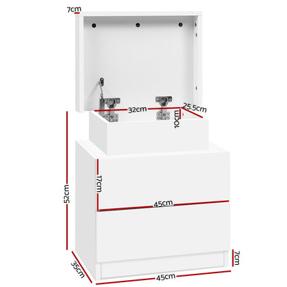 Coley Bedside Table 2 Drawers - White