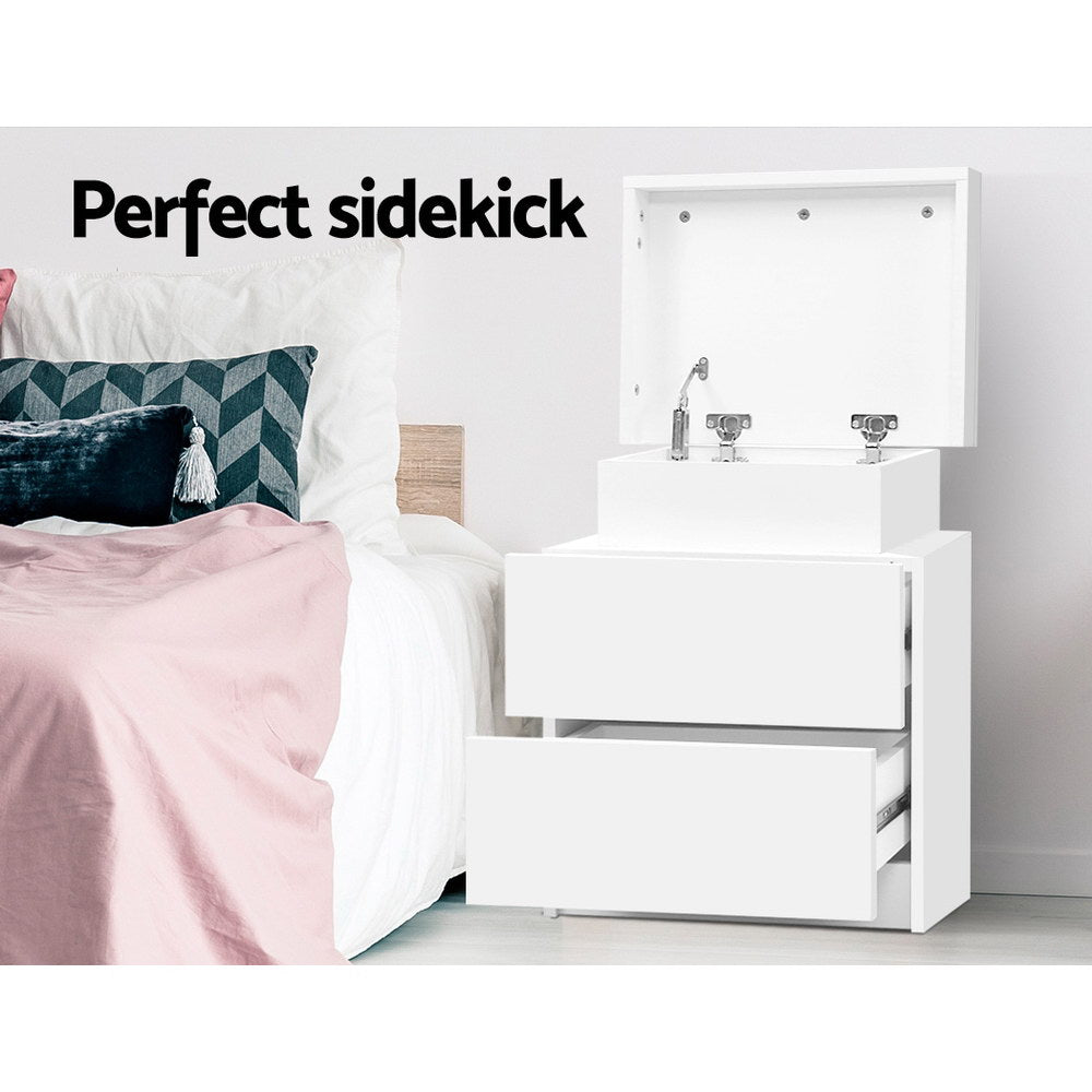 Coley Bedside Table 2 Drawers - White