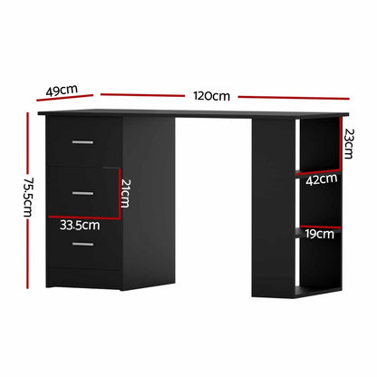 Computer Desk Drawer Shelf Cabinet 120CM - Black