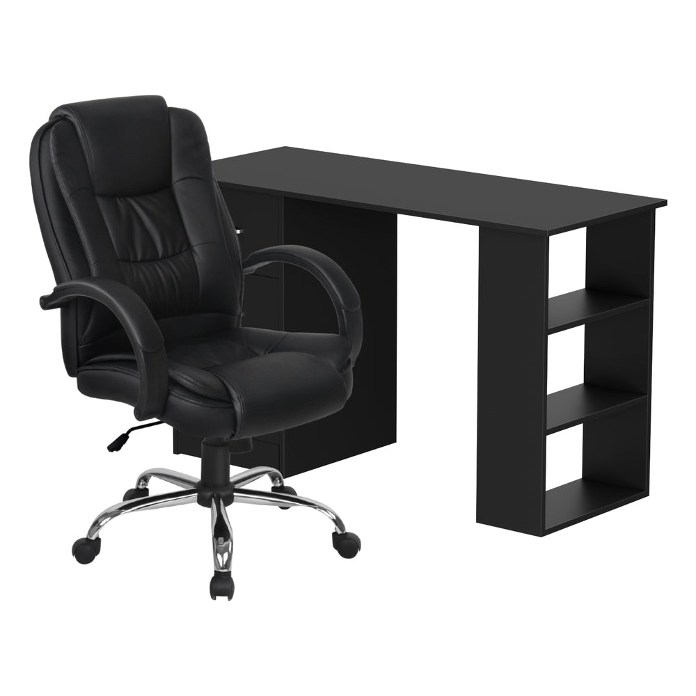Computer Desk 120cm & Executive Office Chair Set - Black