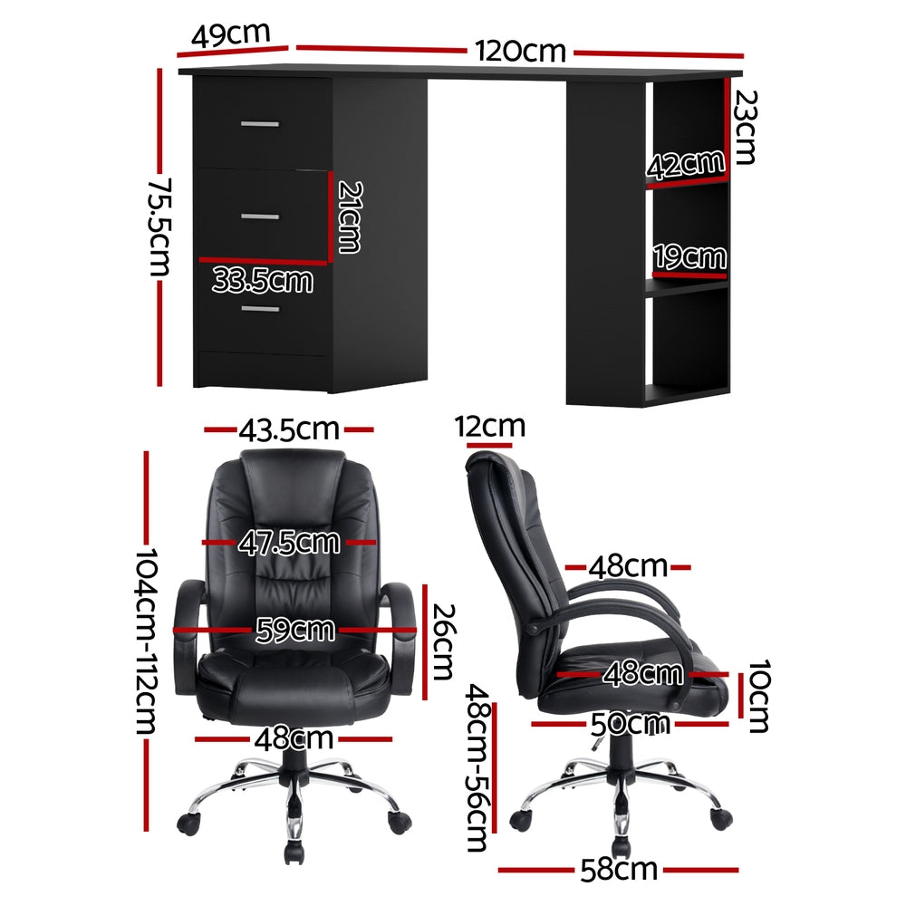 Computer Desk 120cm & Executive Office Chair Set - Black