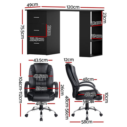 Computer Desk 120cm & Executive Office Chair Set - Black