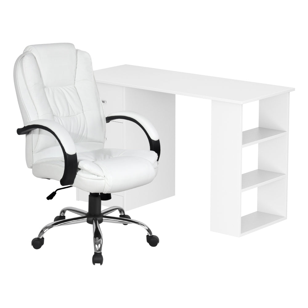 Computer Desk 120cm with Executive Office Chair Set - White