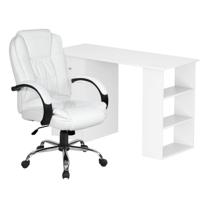 Computer Desk 120cm with Executive Office Chair Set - White