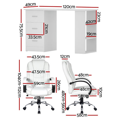 Computer Desk 120cm with Executive Office Chair Set - White
