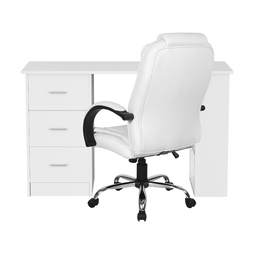 Computer Desk 120cm with Executive Office Chair Set - White