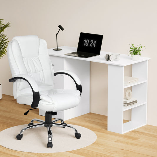 Computer Desk 120cm with Executive Office Chair Set - White