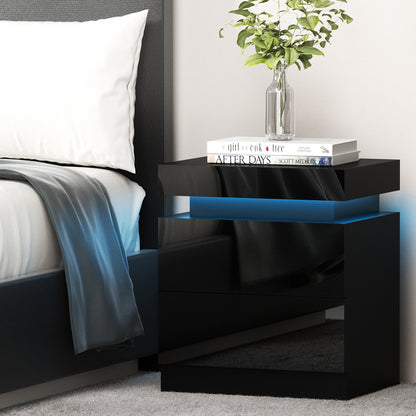 Coley LED Bedside Table 2 Drawers - Black