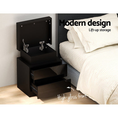 Coley LED Bedside Table 2 Drawers - Black