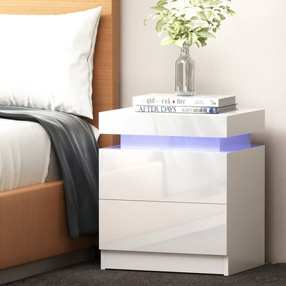 Coley LED Bedside Table 2 Drawers - White