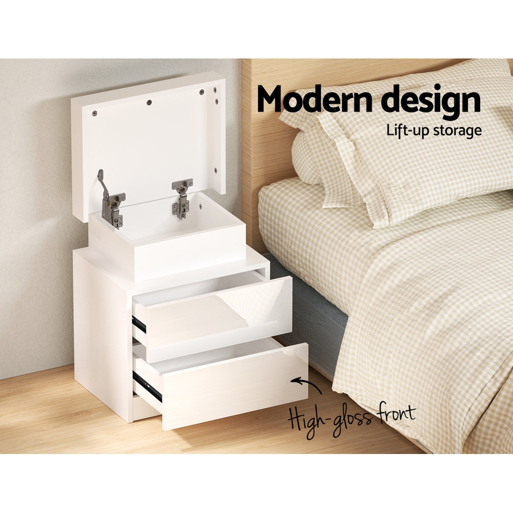 Coley LED Bedside Table 2 Drawers - White